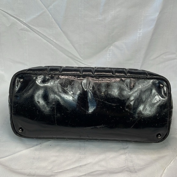 Chanel Brick Chocolate Bar Quilted Frozen Tote Bag Large Black Vinyl Chain Strap - Picture 9 of 17